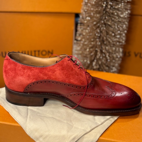 Louis Vuitton Red Leather & Suede Wingtip Brogues - Picture 5 of 9